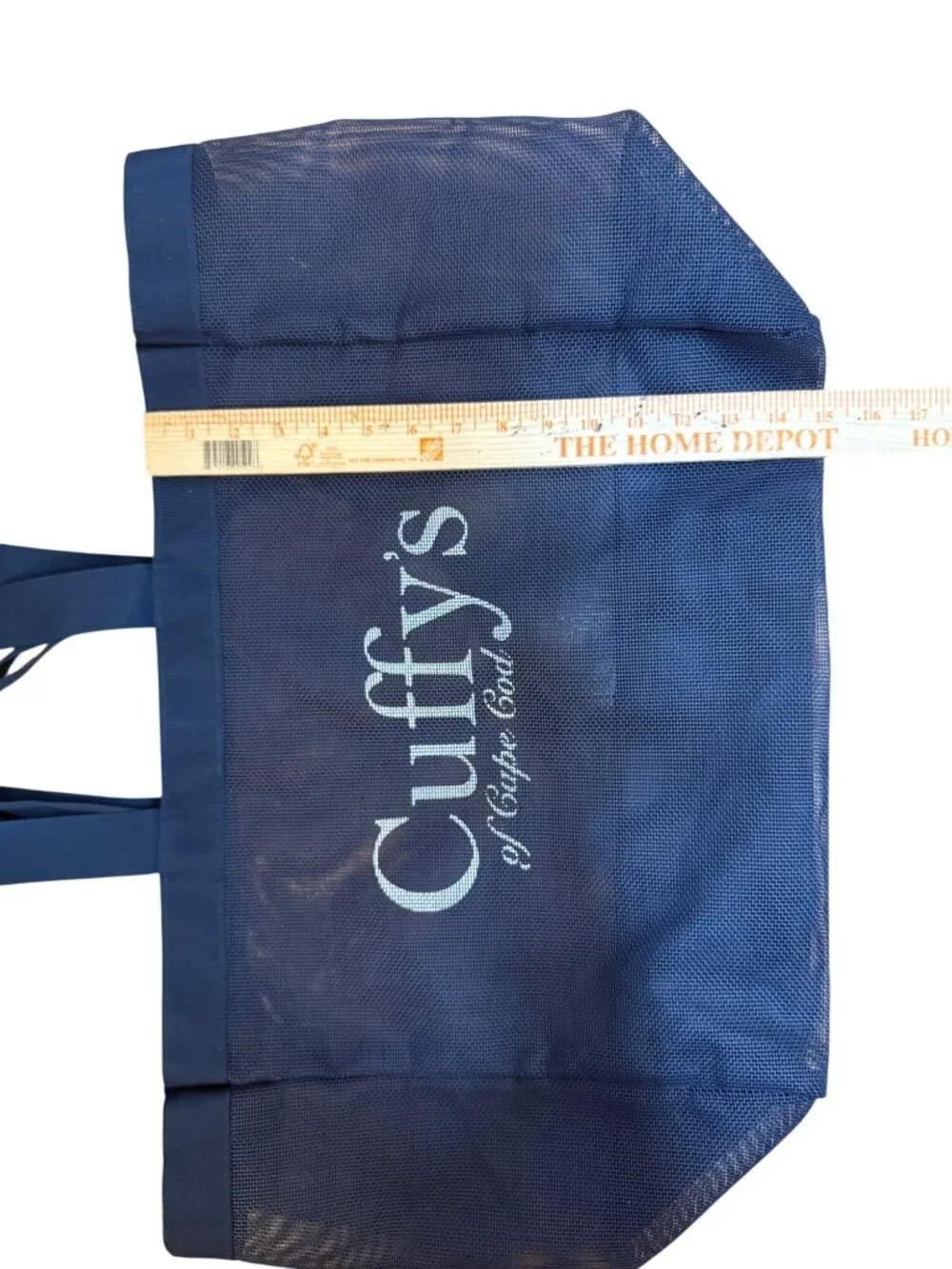 Cuffy's Of Cape Cod Large Mesh Beach Tote Bag Navy Blue Canvas Trim Shoulder Car